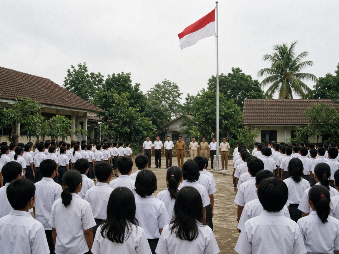 Upacara bendera di halaman SMP Islam Moetiah